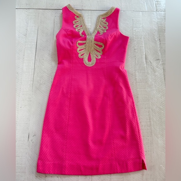 Lilly Pulitzer Janice Cotton Shift Dress in Pink size 2 light gold & pink - Picture 2 of 11